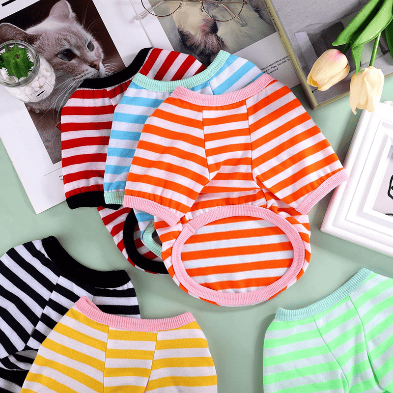 URATOT 9 Pieces Dog Striped T-Shirt Colorful Dog Shirt Pet Breathable Striped Outfits Puppy T-Shirts Apparel for Dog Cat Boy and Girl Pet Puppy Sweatshirt for Small Medium Large Dog Cat (M)