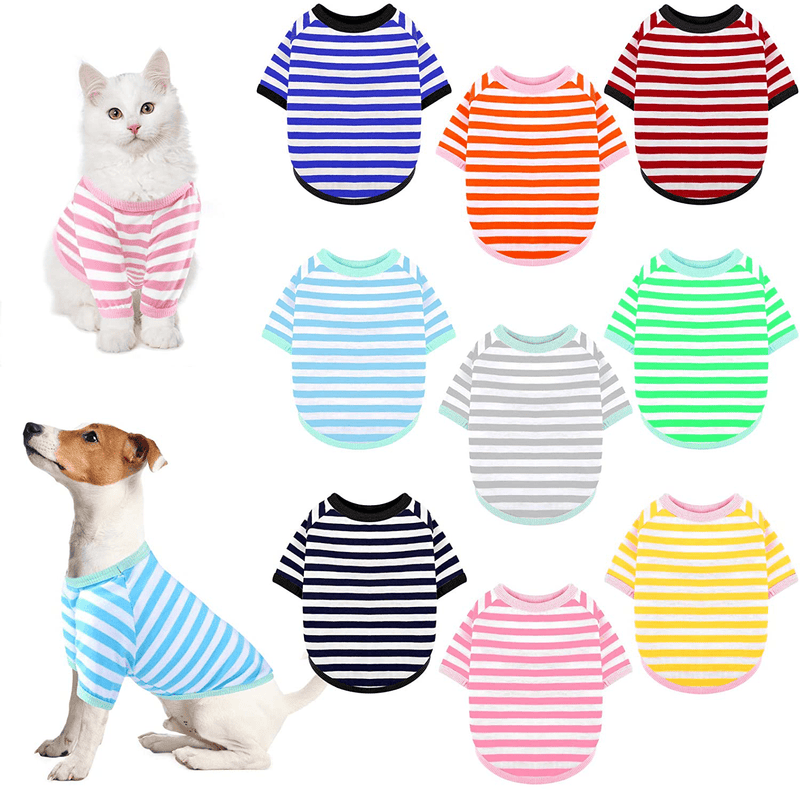 URATOT 9 Pieces Dog Striped T-Shirt Colorful Dog Shirt Pet Breathable Striped Outfits Puppy T-Shirts Apparel for Dog Cat Boy and Girl Pet Puppy Sweatshirt for Small Medium Large Dog Cat (M) Animals & Pet Supplies > Pet Supplies > Dog Supplies > Dog Apparel URATOT Medium  