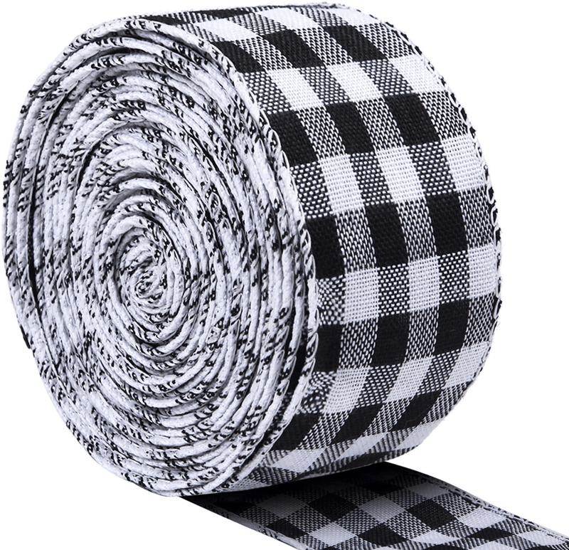 URATOT White and Black Plaid Burlap Ribbon Gingham Christmas Wrapping Ribbon Wired Plaid Ribbon for Crafts Decoration, Floral Bows Craft, 393 by 2.48 Inches Home & Garden > Decor > Seasonal & Holiday Decorations& Garden > Decor > Seasonal & Holiday Decorations URATOT White and Black Plaid 6.3cm x 10m 