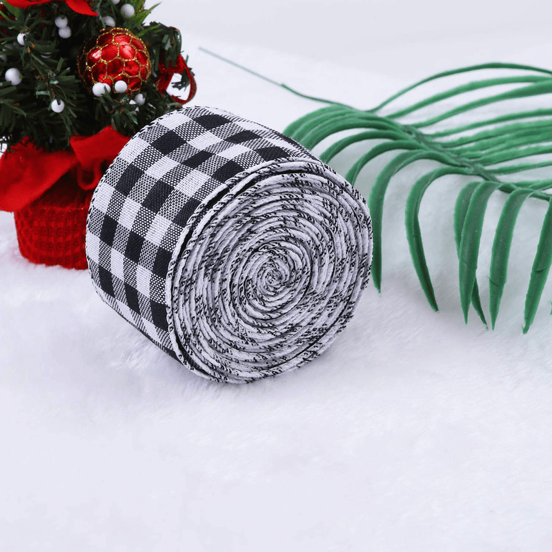 URATOT White and Black Plaid Burlap Ribbon Gingham Christmas Wrapping Ribbon Wired Plaid Ribbon for Crafts Decoration, Floral Bows Craft, 393 by 2.48 Inches Home & Garden > Decor > Seasonal & Holiday Decorations& Garden > Decor > Seasonal & Holiday Decorations URATOT   