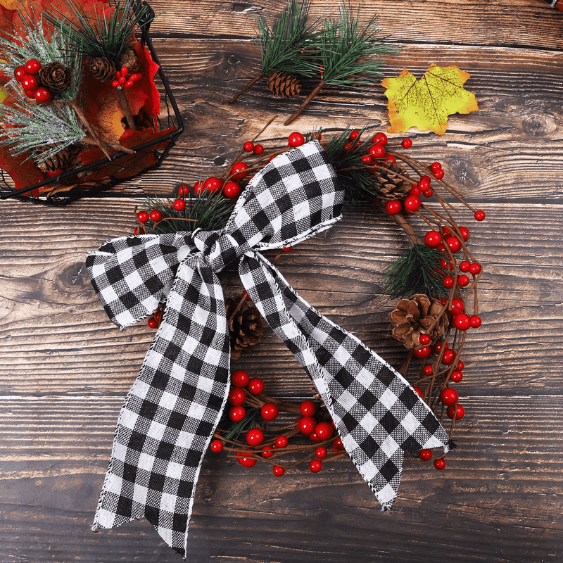 URATOT White and Black Plaid Burlap Ribbon Gingham Christmas Wrapping Ribbon Wired Plaid Ribbon for Crafts Decoration, Floral Bows Craft, 393 by 2.48 Inches Home & Garden > Decor > Seasonal & Holiday Decorations& Garden > Decor > Seasonal & Holiday Decorations URATOT   