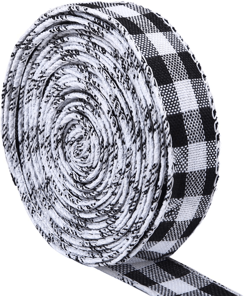 URATOT White and Black Plaid Burlap Ribbon Gingham Christmas Wrapping Ribbon Wired Plaid Ribbon for Crafts Decoration, Floral Bows Craft, 393 by 2.48 Inches Home & Garden > Decor > Seasonal & Holiday Decorations& Garden > Decor > Seasonal & Holiday Decorations URATOT White and Black Plaid 2.5cm x 6m 