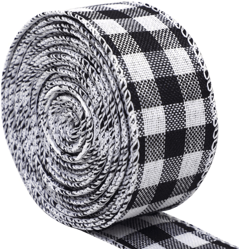 URATOT White and Black Plaid Burlap Ribbon Gingham Christmas Wrapping Ribbon Wired Plaid Ribbon for Crafts Decoration, Floral Bows Craft, 393 by 2.48 Inches Home & Garden > Decor > Seasonal & Holiday Decorations& Garden > Decor > Seasonal & Holiday Decorations URATOT White and Black Plaid 3.8cm x 6m 