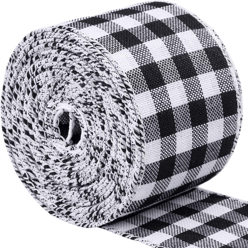 URATOT White and Black Plaid Burlap Ribbon Gingham Christmas Wrapping Ribbon Wired Plaid Ribbon for Crafts Decoration, Floral Bows Craft, 393 by 2.48 Inches Home & Garden > Decor > Seasonal & Holiday Decorations& Garden > Decor > Seasonal & Holiday Decorations URATOT White and Black Plaid 6.3cm x 12m 