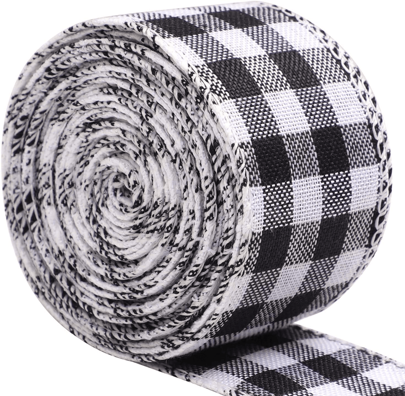 URATOT White and Black Plaid Burlap Ribbon Gingham Christmas Wrapping Ribbon Wired Plaid Ribbon for Crafts Decoration, Floral Bows Craft, 393 by 2.48 Inches Home & Garden > Decor > Seasonal & Holiday Decorations& Garden > Decor > Seasonal & Holiday Decorations URATOT White and Black Plaid 5cm x 6m 