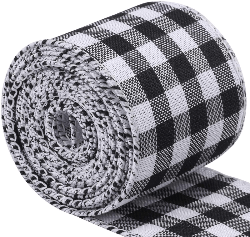 URATOT White and Black Plaid Burlap Ribbon Gingham Christmas Wrapping Ribbon Wired Plaid Ribbon for Crafts Decoration, Floral Bows Craft, 393 by 2.48 Inches Home & Garden > Decor > Seasonal & Holiday Decorations& Garden > Decor > Seasonal & Holiday Decorations URATOT White and Black Plaid 7cm x 6m 