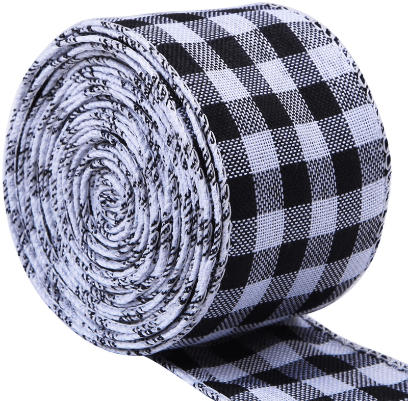 URATOT White and Black Plaid Burlap Ribbon Gingham Christmas Wrapping Ribbon Wired Plaid Ribbon for Crafts Decoration, Floral Bows Craft, 393 by 2.48 Inches Home & Garden > Decor > Seasonal & Holiday Decorations& Garden > Decor > Seasonal & Holiday Decorations URATOT White and Black Plaid 6.3cm x 6m 