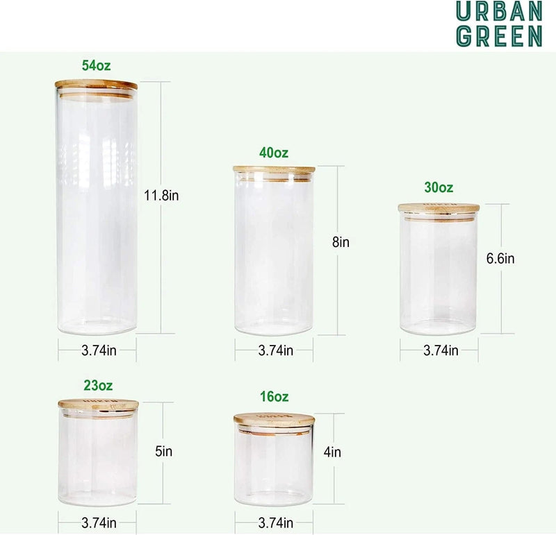 Urban Green Glass Jar with Bamboo Lids, Glass Airtight Food Storage Containers, Glass Canister Set, Spice Jar, Glass Storage Containers with Lids, Pantry Organization and Storage Set of 5 Home & Garden > Decor > Decorative Jars Urban Green   