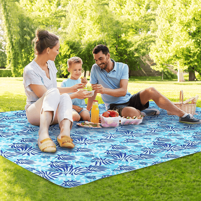 UrbanEco Outdoors Lightweight Beach Blanket - Oversized 107" x 77" - Waterproof Sandproof - Double Anchored for Fun Leisure Beach Blanket - With Stake Pouch and Plastic Stakes - Durable Sand Beach Mat Home & Garden > Lawn & Garden > Outdoor Living > Outdoor Blankets > Picnic Blankets URBANECO OUTDOORS Serene Blue  