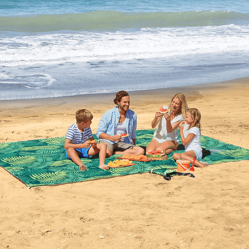 UrbanEco Outdoors Lightweight Beach Blanket - Oversized 107" x 77" - Waterproof Sandproof - Double Anchored for Fun Leisure Beach Blanket - With Stake Pouch and Plastic Stakes - Durable Sand Beach Mat Home & Garden > Lawn & Garden > Outdoor Living > Outdoor Blankets > Picnic Blankets URBANECO OUTDOORS   