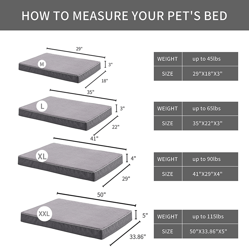 URGVANZ PET Large Orthopedic Memory Foam Dog Beds for Medium Large Dogs, Washable Removable Cover,Waterproof Non-Slip Bottom Pet Beds in Cooling Gel Egg Crate Foam