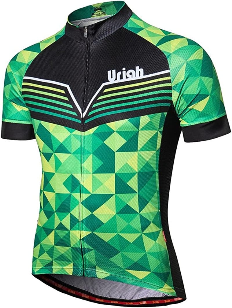 Uriah Men'S Cycling Jersey Short Sleeve Reflective with Rear Zippered Bag Sporting Goods > Outdoor Recreation > Cycling > Cycling Apparel & Accessories Uriah Diamond Green X-Small 