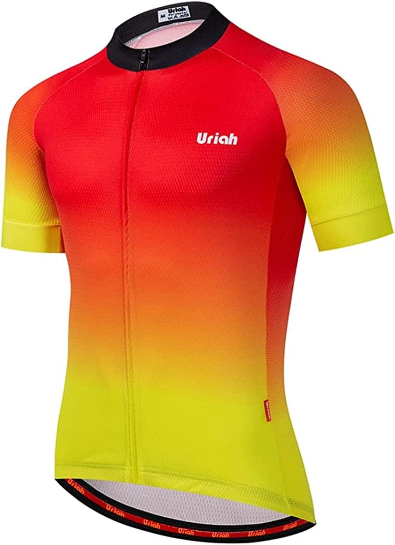 Uriah Men'S Cycling Jersey Short Sleeve Reflective with Rear Zippered Bag Sporting Goods > Outdoor Recreation > Cycling > Cycling Apparel & Accessories Uriah Abstract Yellow Medium 