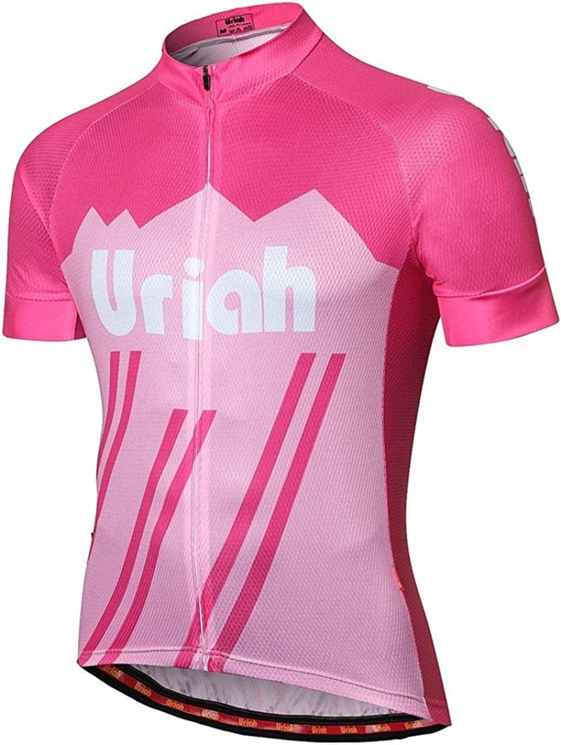 Uriah Men'S Cycling Jersey Short Sleeve Reflective with Rear Zippered Bag Sporting Goods > Outdoor Recreation > Cycling > Cycling Apparel & Accessories Uriah Peak Pink X-Small 