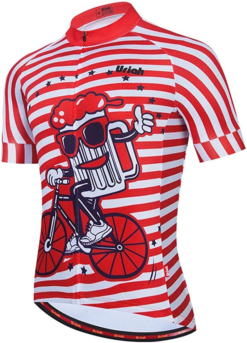 Uriah Men'S Cycling Jersey Short Sleeve Reflective with Rear Zippered Bag Sporting Goods > Outdoor Recreation > Cycling > Cycling Apparel & Accessories Uriah Cheer Race Large 