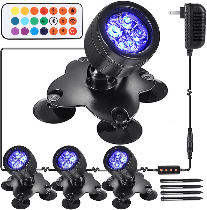 UROPHYLLA Submersible LED Pool Lights, DIY Pond Lights LED Underwater, 360° Adjustable Fountain Lights, IP68 Waterproof Low Voltage Landscape Lights for Yard Garden Pool Pond Fountain Waterfall 4 Pcs Home & Garden > Pool & Spa > Pool & Spa Accessories urophylla Set of 4  