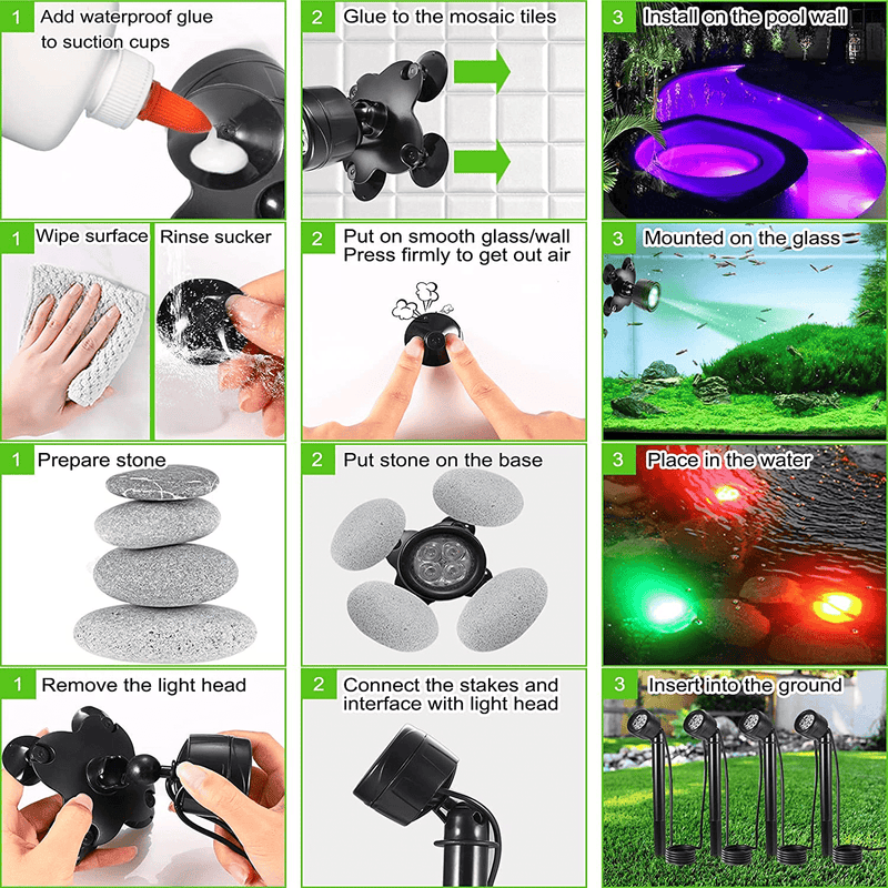 UROPHYLLA Submersible LED Pool Lights, DIY Pond Lights LED Underwater, 360° Adjustable Fountain Lights, IP68 Waterproof Low Voltage Landscape Lights for Yard Garden Pool Pond Fountain Waterfall 4 Pcs Home & Garden > Pool & Spa > Pool & Spa Accessories urophylla   