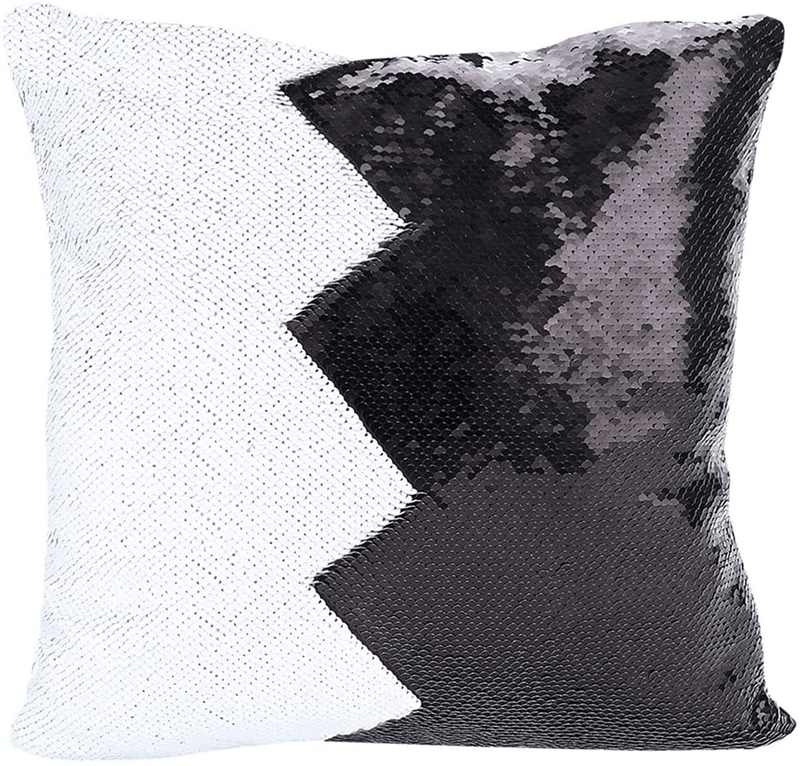 URSKYTOUS Reversible Sequin Pillow Case Decorative Mermaid Pillow Cover Color Changing Cushion Throw Pillowcase 16” X 16”,Black and White Home & Garden > Decor > Chair & Sofa Cushions URSKYTOUS Ag3 Black and White  