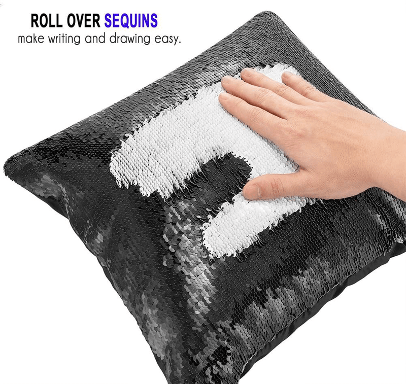 URSKYTOUS Reversible Sequin Pillow Case Decorative Mermaid Pillow Cover Color Changing Cushion Throw Pillowcase 16” X 16”,Black and White Home & Garden > Decor > Chair & Sofa Cushions URSKYTOUS   