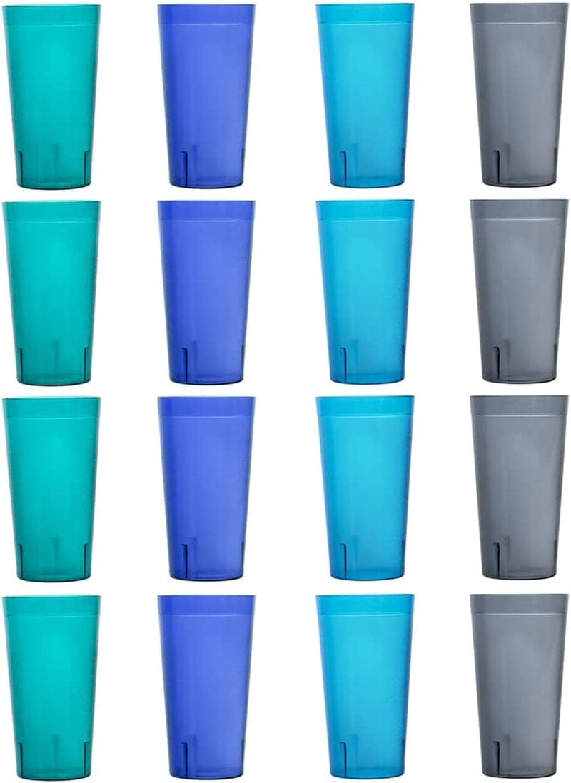 US Acrylic Café 20-Ounce Plastic Restaurant Style Lightweight Stackable Beverage Tumblers | Reusable, Bpa-Free, Made in the USA, Top-Rack Dishwasher Safe | Water Cups Set of 16 in 4 Coastal Colors Home & Garden > Kitchen & Dining > Tableware > Drinkware US Acrylic   