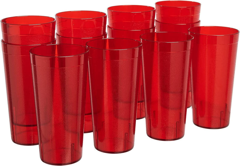 US Acrylic Café 32 Ounce Plastic Restaurant Style Stackable Iced Tea Tumblers in 4 Coastal Colors, Value Set of 12 Drinking Cups, Reusable, Bpa-Free, Made in the USA, Top-Rack Dishwasher Safe Home & Garden > Kitchen & Dining > Tableware > Drinkware US Acrylic Red  