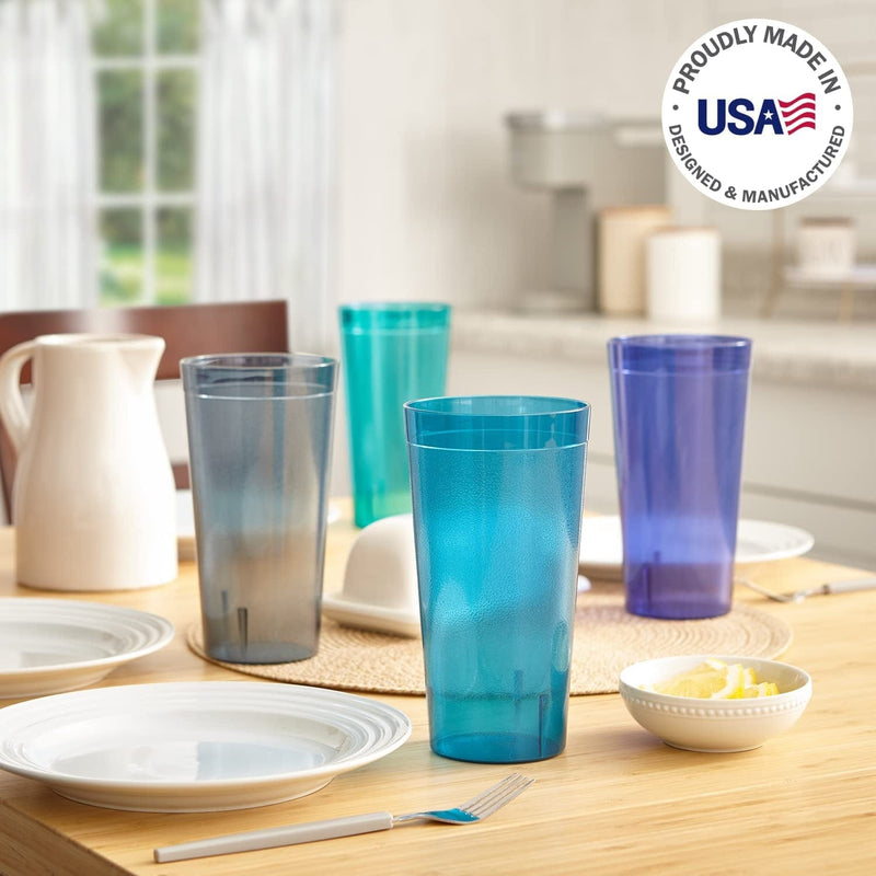 US Acrylic Café 32 Ounce Plastic Restaurant Style Stackable Iced Tea Tumblers in 4 Coastal Colors, Value Set of 12 Drinking Cups, Reusable, Bpa-Free, Made in the USA, Top-Rack Dishwasher Safe Home & Garden > Kitchen & Dining > Tableware > Drinkware US Acrylic   