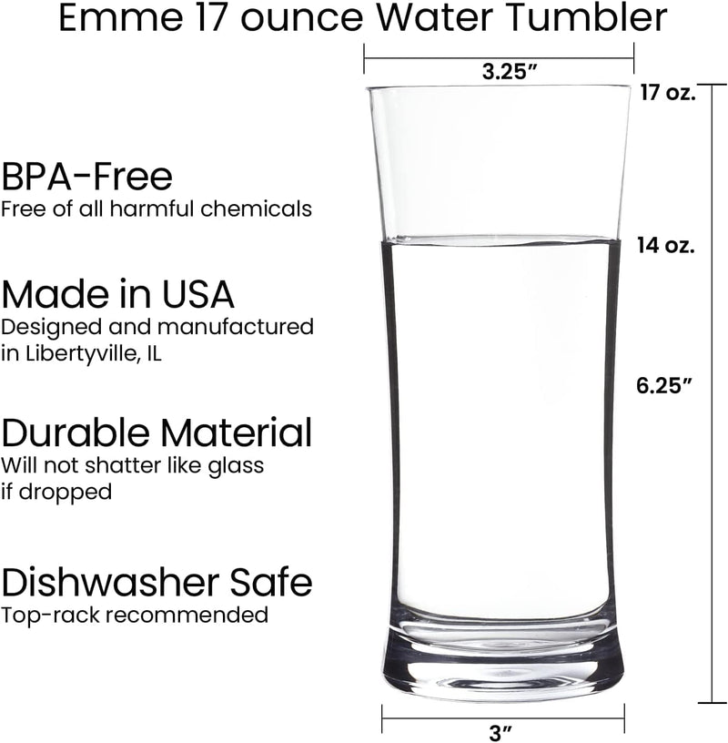 US Acrylic Emme 17 Ounce Unbreakable Tritan Water Tumblers in Clear | Set of 4 Drinking Cups | Reusable, Bpa-Free, Made in the USA, Top-Rack Dishwasher Safe Home & Garden > Kitchen & Dining > Tableware > Drinkware US Acrylic   