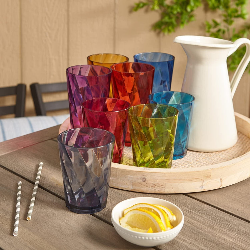 US Acrylic Optix 16-Piece Plastic Stackable Tumblers in Jewel Tone Colors | 8 Each: 14-Ounce Rocks and 20-Ounce Water Drinking Cups | Reusable, Bpa-Free, Made in the USA, Top-Rack Dishwasher Safe Home & Garden > Kitchen & Dining > Tableware > Drinkware US Acrylic   
