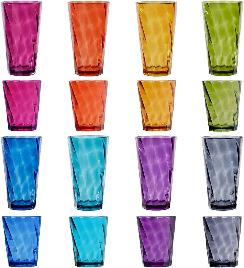 US Acrylic Optix 16-Piece Plastic Stackable Tumblers in Jewel Tone Colors | 8 Each: 14-Ounce Rocks and 20-Ounce Water Drinking Cups | Reusable, Bpa-Free, Made in the USA, Top-Rack Dishwasher Safe Home & Garden > Kitchen & Dining > Tableware > Drinkware US Acrylic 14-ounce/20-ounce  