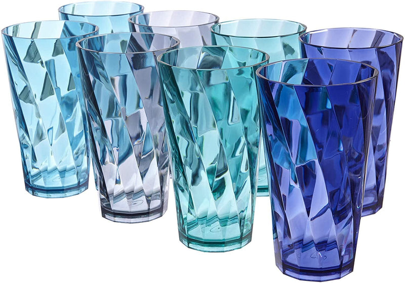 US Acrylic Optix 20 Ounce Plastic Stackable Water Tumblers in 4 Coastal Colors | Set of 8 Drinking Cups | Reusable Bpa-Free, Made in the USA, Top-Rack Dishwasher Safe