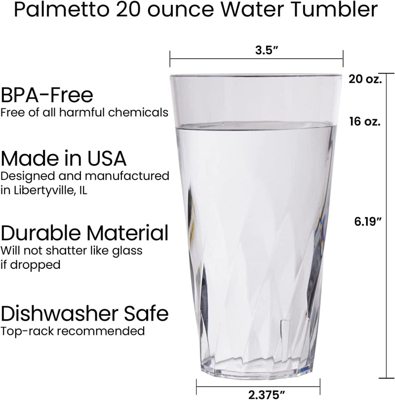 US Acrylic Palmetto 20 Ounce Plastic Stackable Water Tumblers in Clear | Value Set of 16 Drinking Cups | Reusable, Bpa-Free, Made in the USA, Top-Rack Dishwasher Safe Home & Garden > Kitchen & Dining > Tableware > Drinkware US Acrylic   