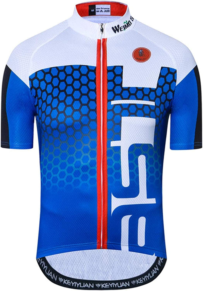 USA Cycling Jersey Men MTB Road Bike Shirt Summer Biking Tops Short Sleeve Cycle Clothes Sports Wear Breathable Quick Dry Sporting Goods > Outdoor Recreation > Cycling > Cycling Apparel & Accessories JPOJPO C Blue 3X-Large 