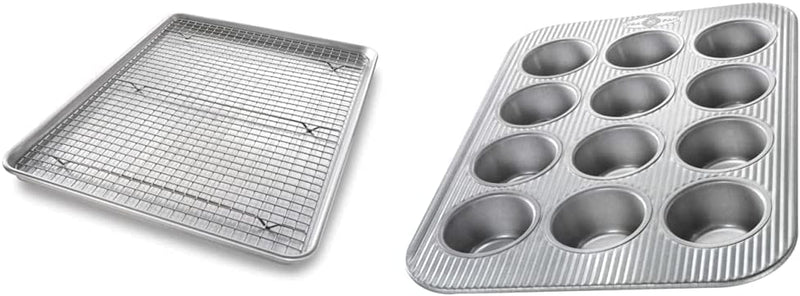 USA Pan Bakeware Quarter Sheet Baking Pan and Bakeable Nonstick Cooling Rack Set, Metal