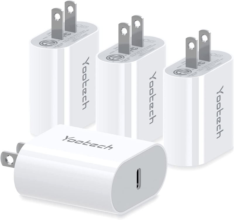 USB C Charger,Yootech [4 Pack] 20W USB C Wall Charger,Fast Charger Compatible with iPhone 12/12 Mini/12 Pro Max/SE/11 Pro Max,Samsung Galaxy S10/S9,Pixel 5/4/3(Cable Not Included)
