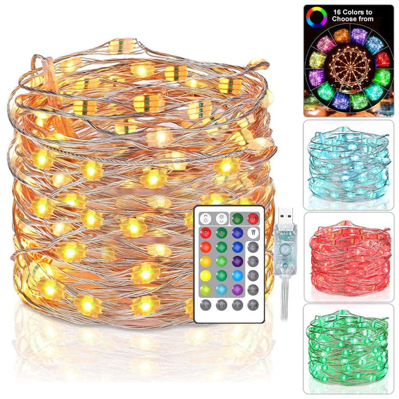 USB Christmas Lights, 66Ft 200 LED Upgraded Larger RGB Bulb Brighter Color Changing Christmas Fairy Lights with Remote, Unique Dual/Triple Colors Valentine’S Day Lights for Bedroom Wedding Home & Garden > Lighting > Light Ropes & Strings QiShi 33Ft-100LED Multicolor-1PACK 