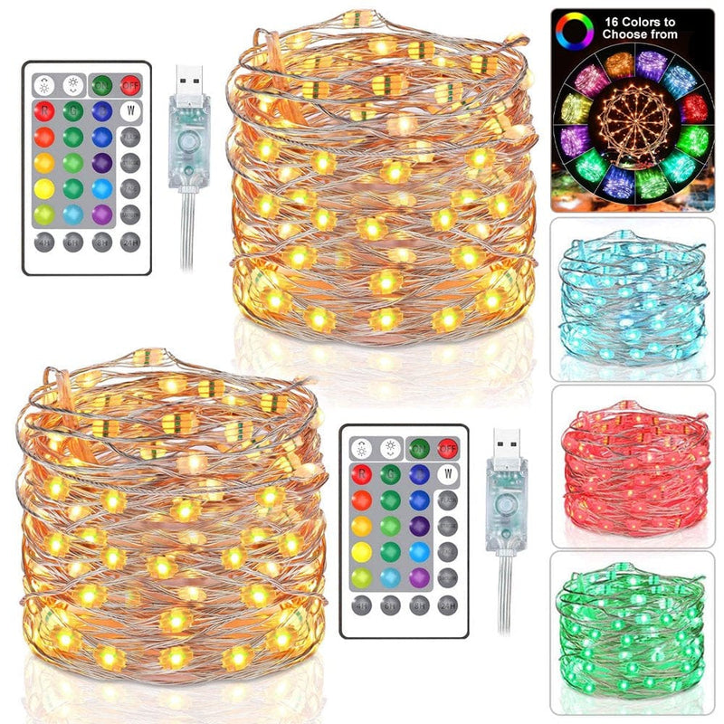 USB Christmas Lights, 66Ft 200 LED Upgraded Larger RGB Bulb Brighter Color Changing Christmas Fairy Lights with Remote, Unique Dual/Triple Colors Valentine’S Day Lights for Bedroom Wedding Home & Garden > Lighting > Light Ropes & Strings QiShi 66Ft-200LED Multicolor-2PACK 