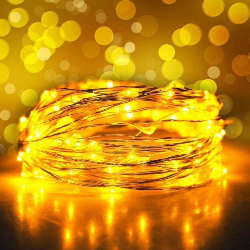 USB Fairy String Lights with Remote and Power Adapter, 2M 20 LED Firefly Lights for Bedroom Wall Ceiling Christmas Tree Wreath Craft Wedding Party Decoration, Warm White Home & Garden > Lighting > Light Ropes & Strings EFINNY 5M-50LED Yellow 