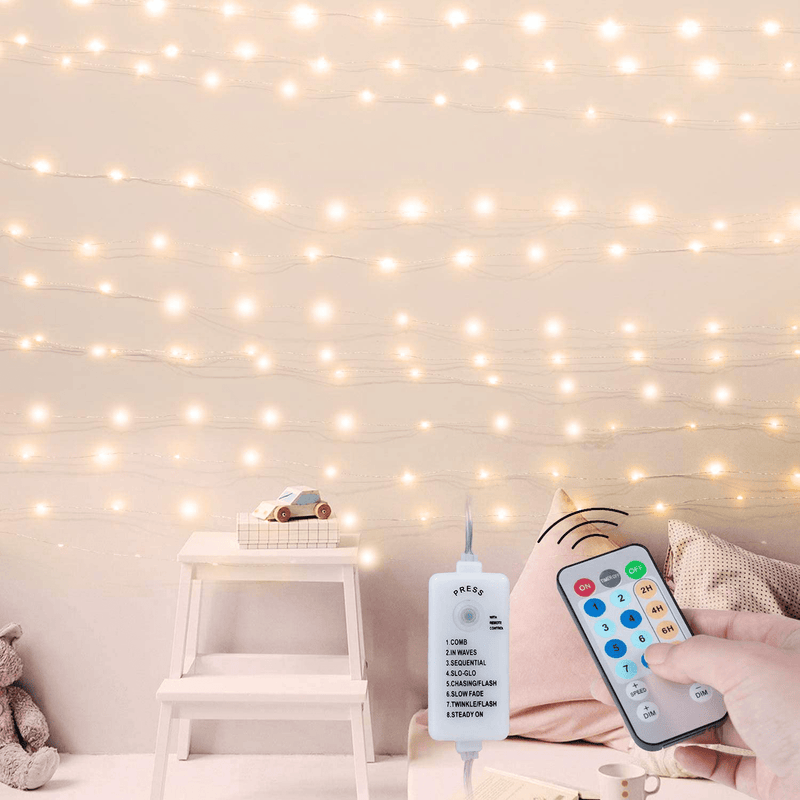 USB Fairy String Lights with Remote and Power Adapter, 66 Feet 200 Led Firefly Lights for Bedroom Wall Ceiling Christmas Tree Wreath Craft Wedding Party Decoration, Warm White