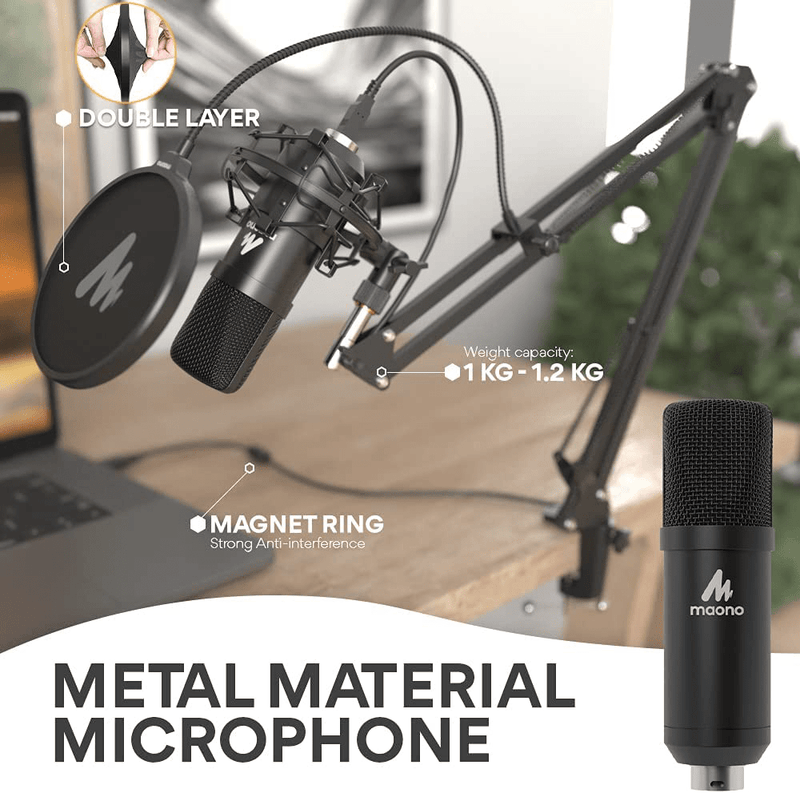 USB Microphone, MAONO 192KHZ/24Bit Plug & Play PC Computer Podcast Condenser Cardioid Metal Mic Kit with Professional Sound Chipset for Recording, Gaming, Singing, YouTube (AU-A04) Electronics > Audio > Audio Components > Microphones MAONO   