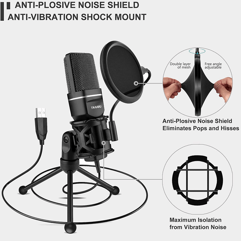 USB Microphone, TKGOU Computer Condenser Recording Microphones.for PC,PS4,Laptop,Desktop,Tripod Stand,Pop Filter,Shock Mount. for Gaming,Streaming,Podcast,YouTube,Voice Over,Skype,Twitch,Plug&Play Mic Electronics > Audio > Audio Components > Microphones TKGOU   