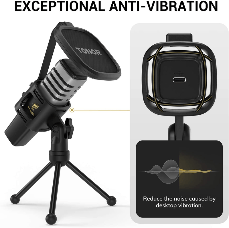 USB Microphone, TONOR Condenser Computer PC Mic with Tripod Stand, Pop Filter, Shock Mount for Gaming, Streaming, Podcasting, YouTube, Voice Over, Skype, Twitch, Compatible with Laptop Desktop, TC30