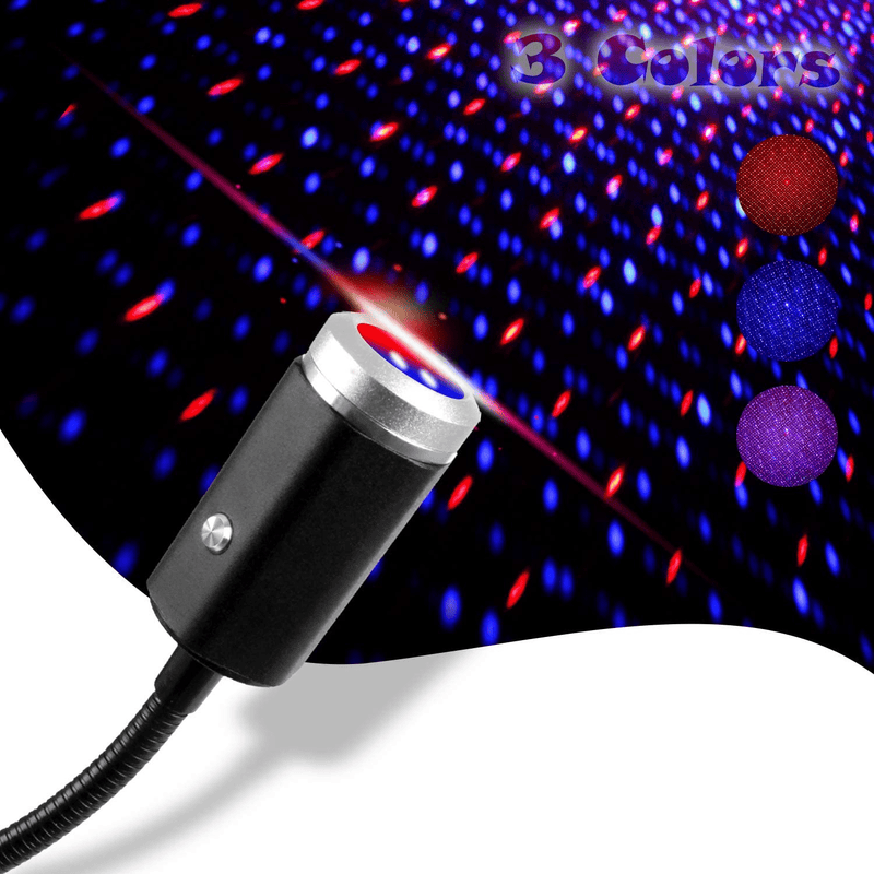 USB Star Night Light, 3 Colors-7 Lighting Modes, Aevdor Car Roof Star Lights, Portable Adjustable Romantic Star Light Decor for Bedroom Party Car Interior Ceiling, Plug and Play (Blue&Red) Vehicles & Parts > Vehicle Parts & Accessories > Motor Vehicle Parts > Motor Vehicle Lighting Aevdor Black  