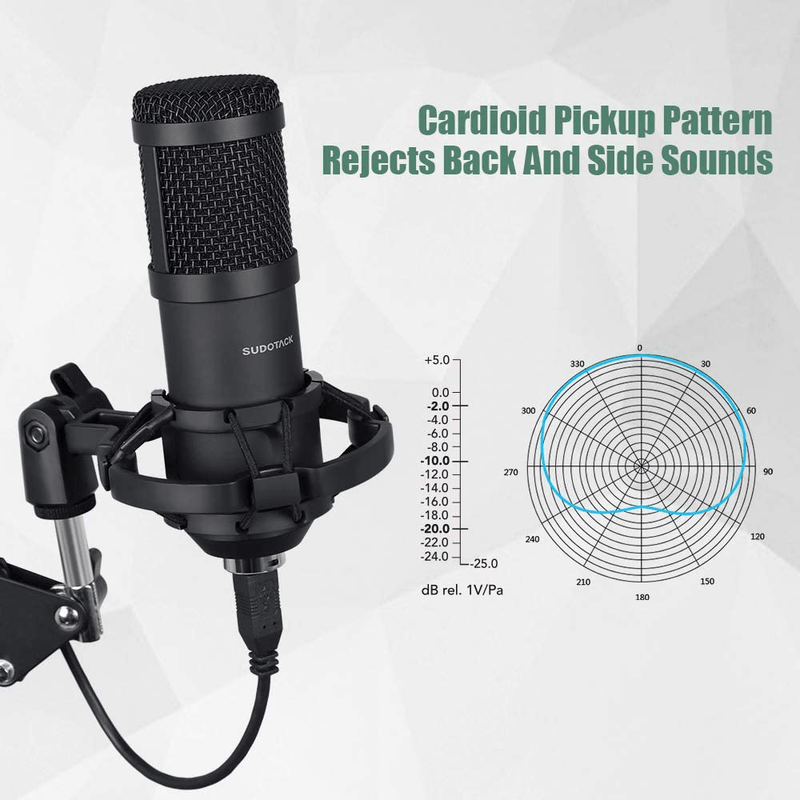 USB Streaming Podcast PC Microphone, SUDOTACK professional 192KHZ/24Bit Studio Cardioid Condenser Mic Kit with sound card Boom Arm Shock Mount Pop Filter, for Skype YouTuber Karaoke Gaming Recording Electronics > Audio > Audio Components > Microphones SUDOTACK   