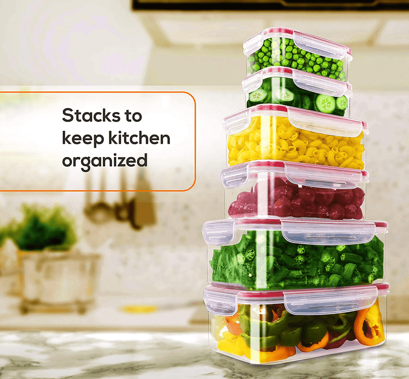 Utopia Kitchen Plastic Food Containers Set Food Storage Containers with Airtight Lids - Reusable & Leftover Lunch Boxes - Leak Proof, Freezer & Microwave Safe (24)