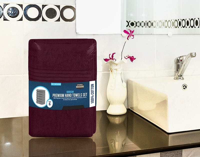 Utopia Towels 6 Piece Luxury Hand Towels Set, (16 X 28 Inches) 100% Ring Spun Cotton, Lightweight and Highly Absorbent 600GSM Towels for Bathroom, Travel, Camp, Hotel, and Spa (Burgundy) Home & Garden > Linens & Bedding > Towels Utopia Towels   