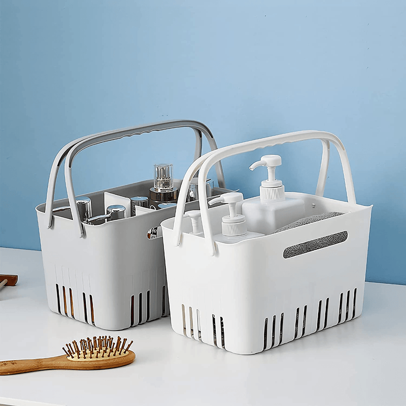 UUJOLY Portable Shower Caddy Basket Tote for Bathroom College Dorm, Plastic Storage Basket with Handles Organizer Bins for Kitchen Bathroom, White