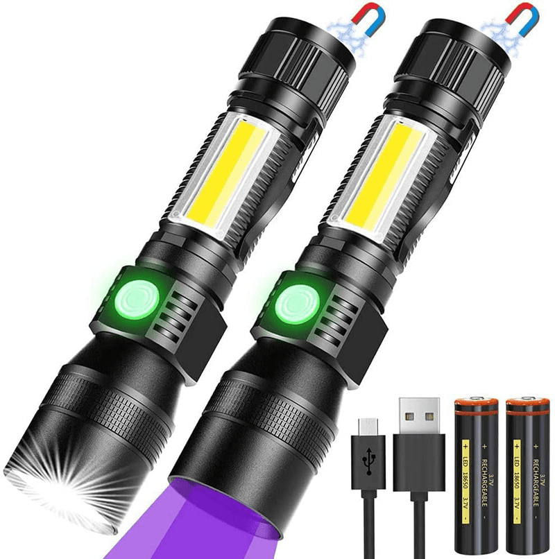 UV Flashlight Rechargeable, Black light Flashlights, Super Bright Pocket-Sized T6 LED Torch with Clip, Water Resistant, 7 Modes for Pet Clothing Detection/Emergency/Camping 2pack Hardware > Tools > Flashlights & Headlamps > Flashlights Karrong 2 Pack  