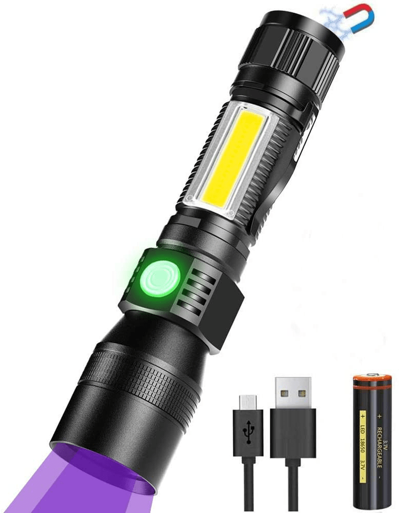 UV Flashlight Rechargeable, Black light Flashlights, Super Bright Pocket-Sized T6 LED Torch with Clip, Water Resistant, 7 Modes for Pet Clothing Detection/Emergency/Camping 2pack Hardware > Tools > Flashlights & Headlamps > Flashlights Karrong 1 Pack  
