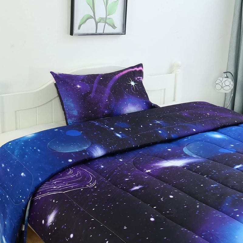 Uxcell Twin Comforter Set Galaxies Purple Color - 3D Outer Space Themed Bedding - All Season down Alternative Quilted Duvet - Reversible Design- Includes 1 Comforter and 1 Pillowcase Home & Garden > Linens & Bedding > Bedding > Quilts & Comforters uxcell   