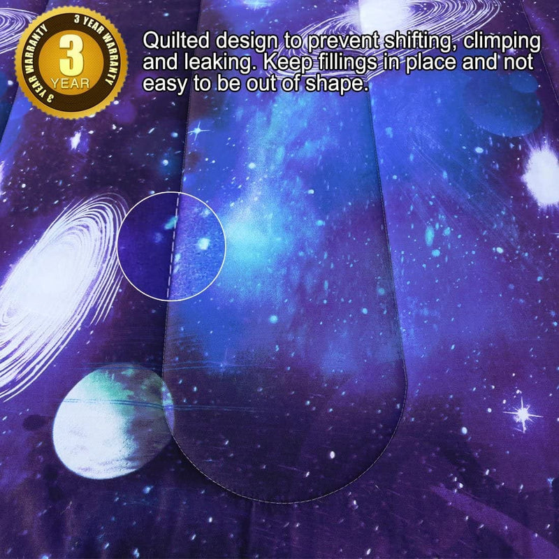 Uxcell Twin Comforter Set Galaxies Purple Color - 3D Outer Space Themed Bedding - All Season down Alternative Quilted Duvet - Reversible Design- Includes 1 Comforter and 1 Pillowcase